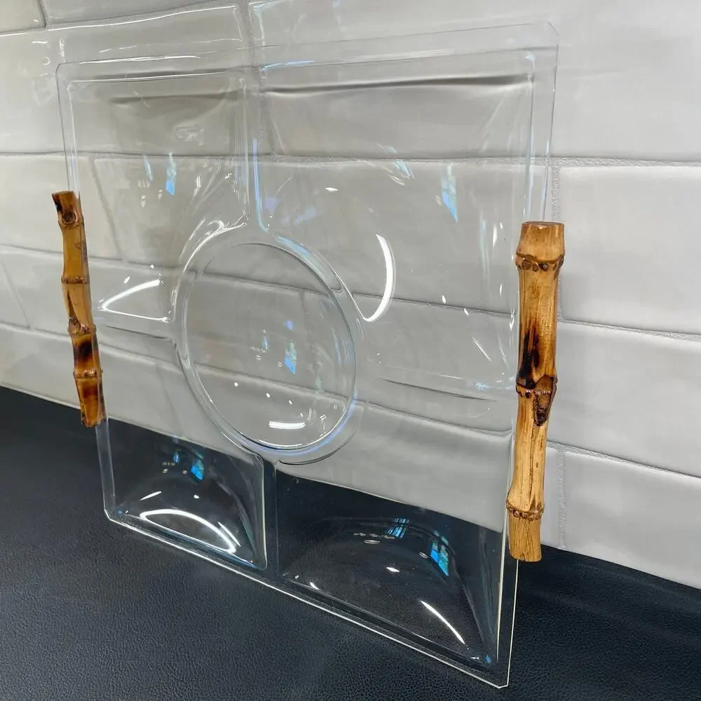 Vintage Bamboo and Acrylic Sectioned Serving Tray